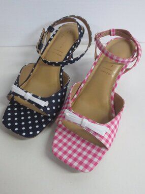 LAUREN CONRAD WOMEN'S EILEEN NAVY POLKA DOT & PINK CHECK SANDAL SET - US 8